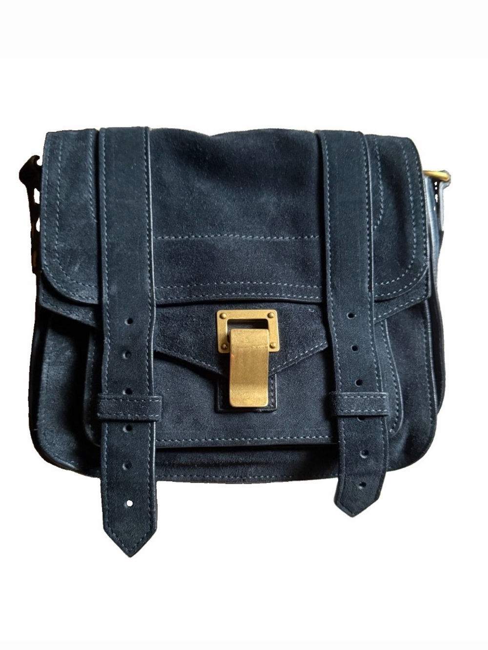 Proenza Schouler PS1 Black Suede Crossbody Satchel with Gold Hardware